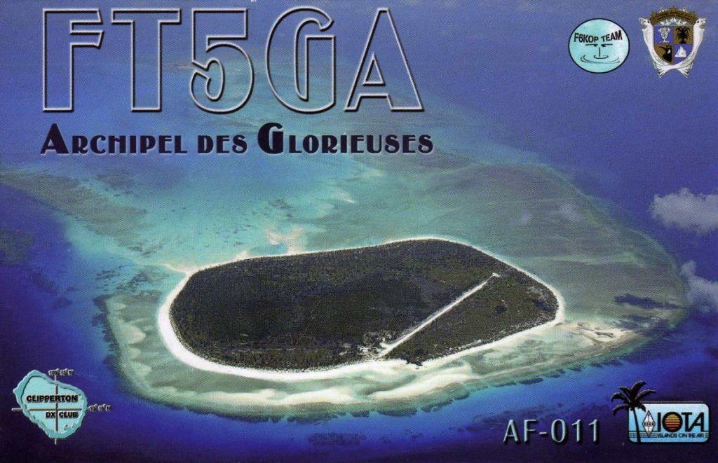 FT5GA Grande Glorioso Island ham radio QSL Card, front
