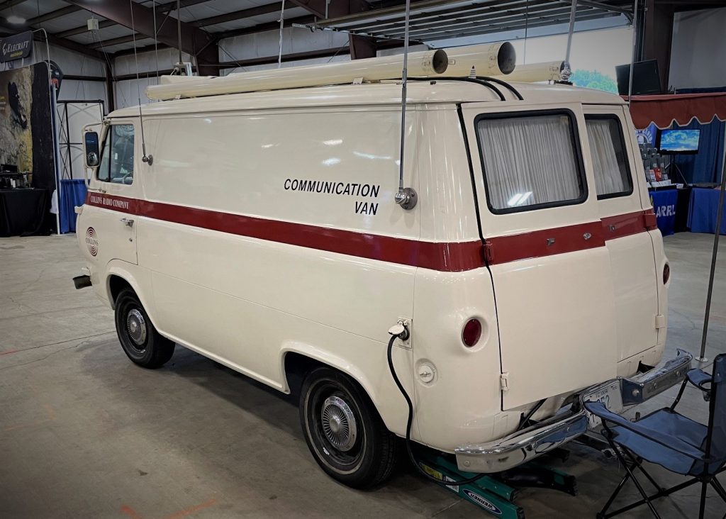 rear view of ford econoline van in colins radio livery