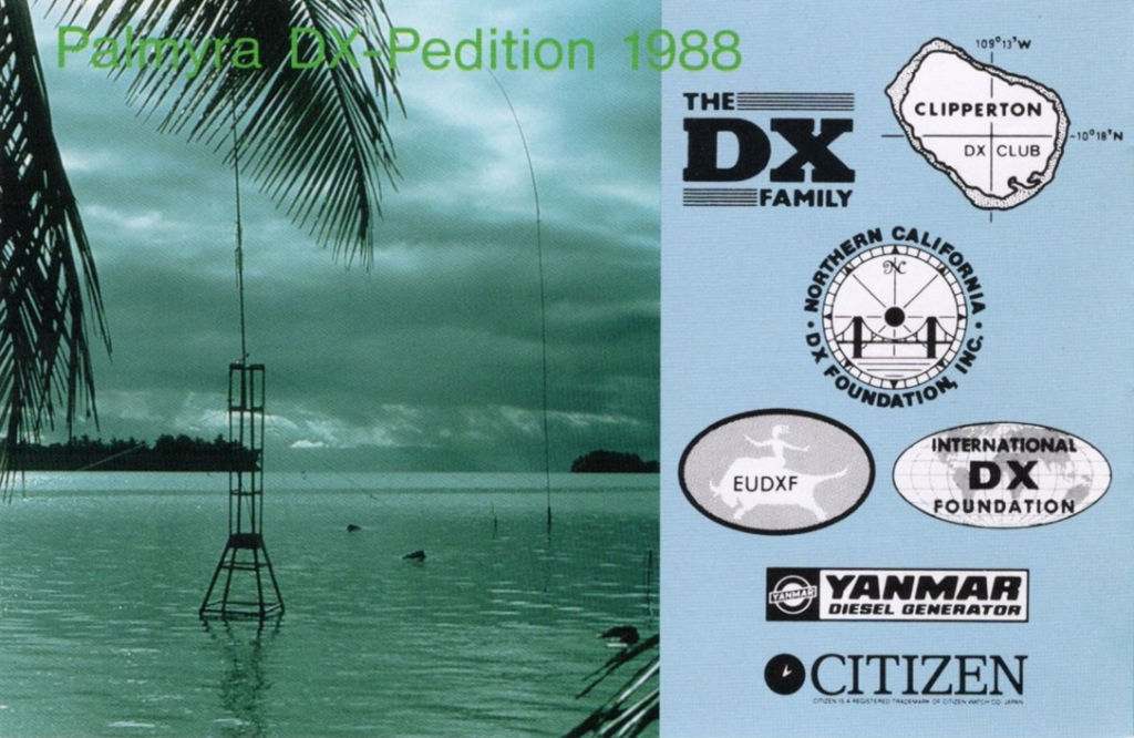 W0RLX ham radio qsl card from palmyra atoll, back