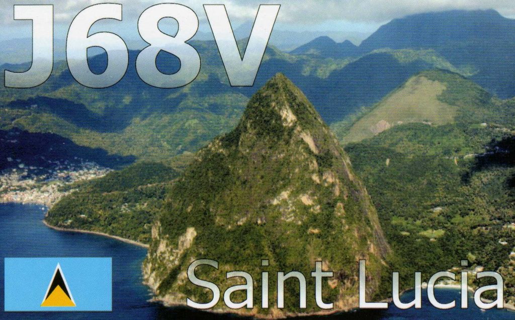 J68V Ham Radio QSL Card from St Lucia