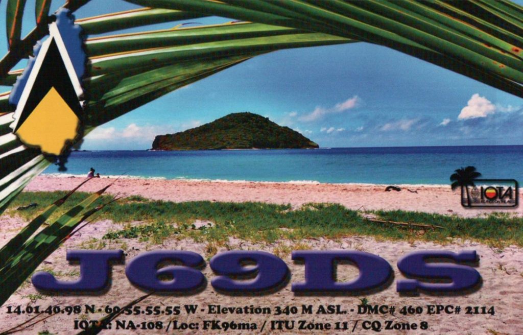 J69DS Ham Radio QSL Card from St Lucia