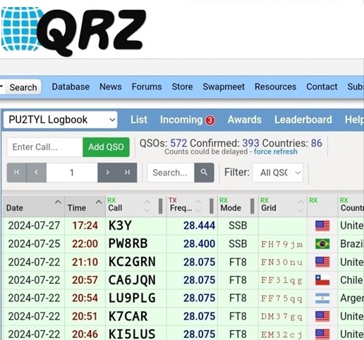 screeshot from qrz ham radio logbook