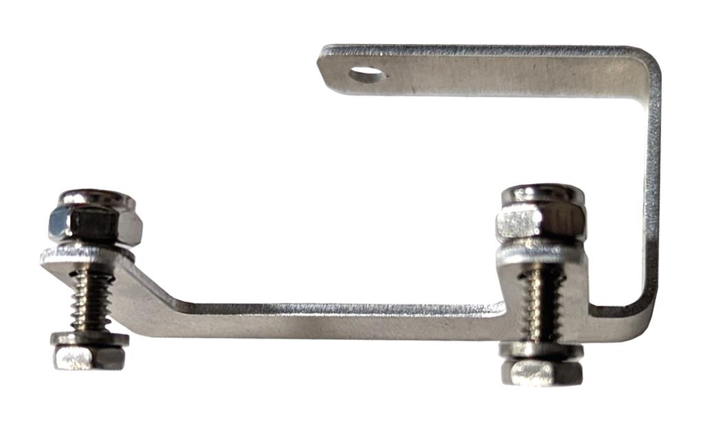 a metal bracket with bolts and hardware