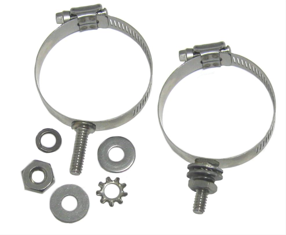 a pair of studded hose clamp brackets