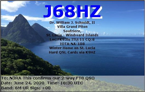 j68hz qsl card from st lucia