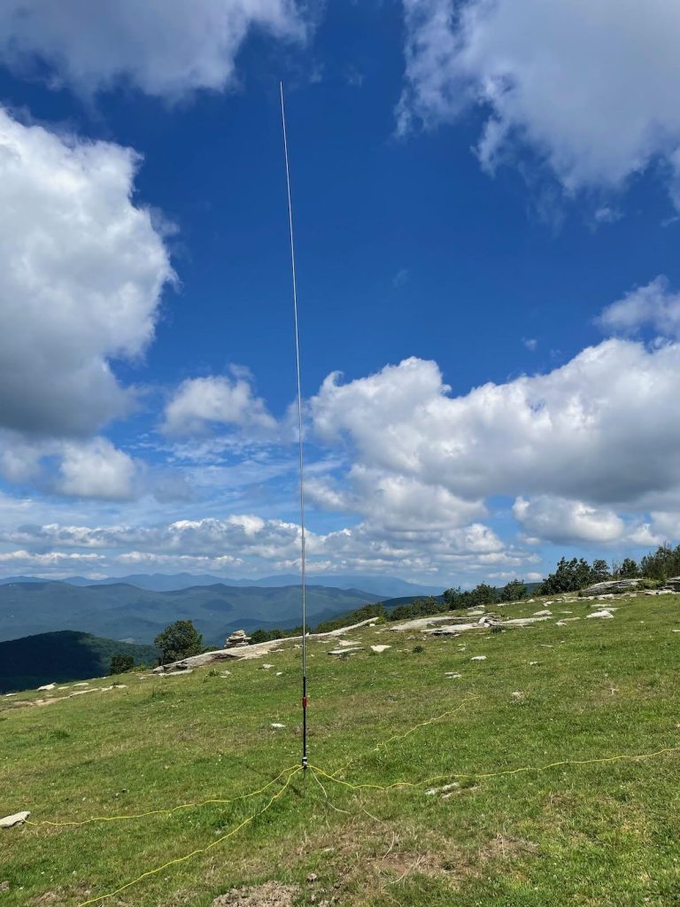 portable ham antenna set up on mountainside