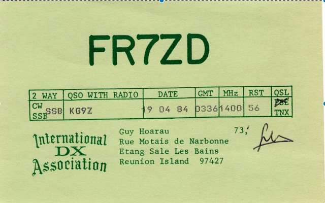 FR7ZD QSL Card from Réunion Island