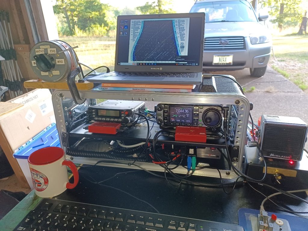 front view of a portable ham radio station on a tabletop