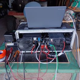 rear view of a portable ham radio station on a tabletop