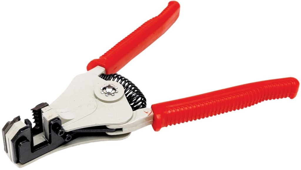 Wire stripping tool with red handles