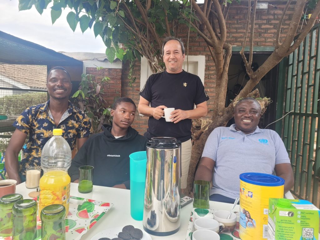 Men gathered at a restaurant