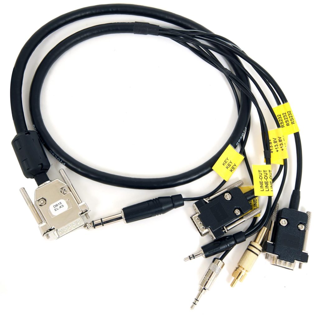 a bundle of computer serial and audio cables