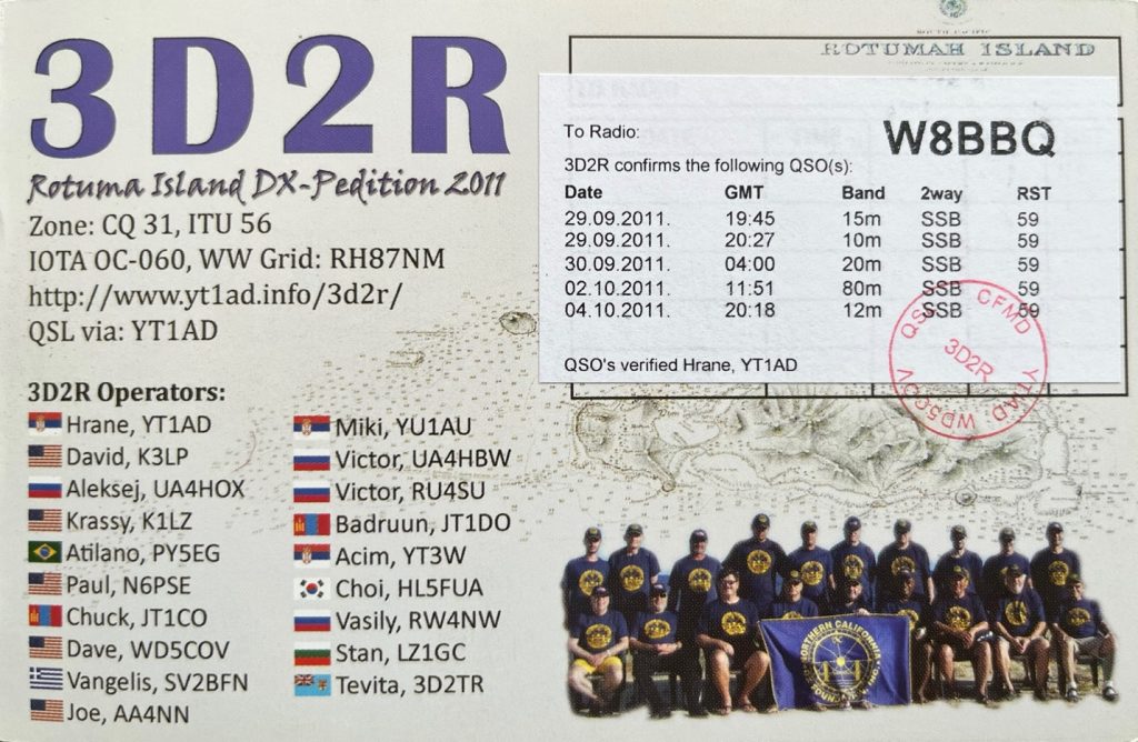 3D2R Ham Radio QSL Card from Rotuma Island, back