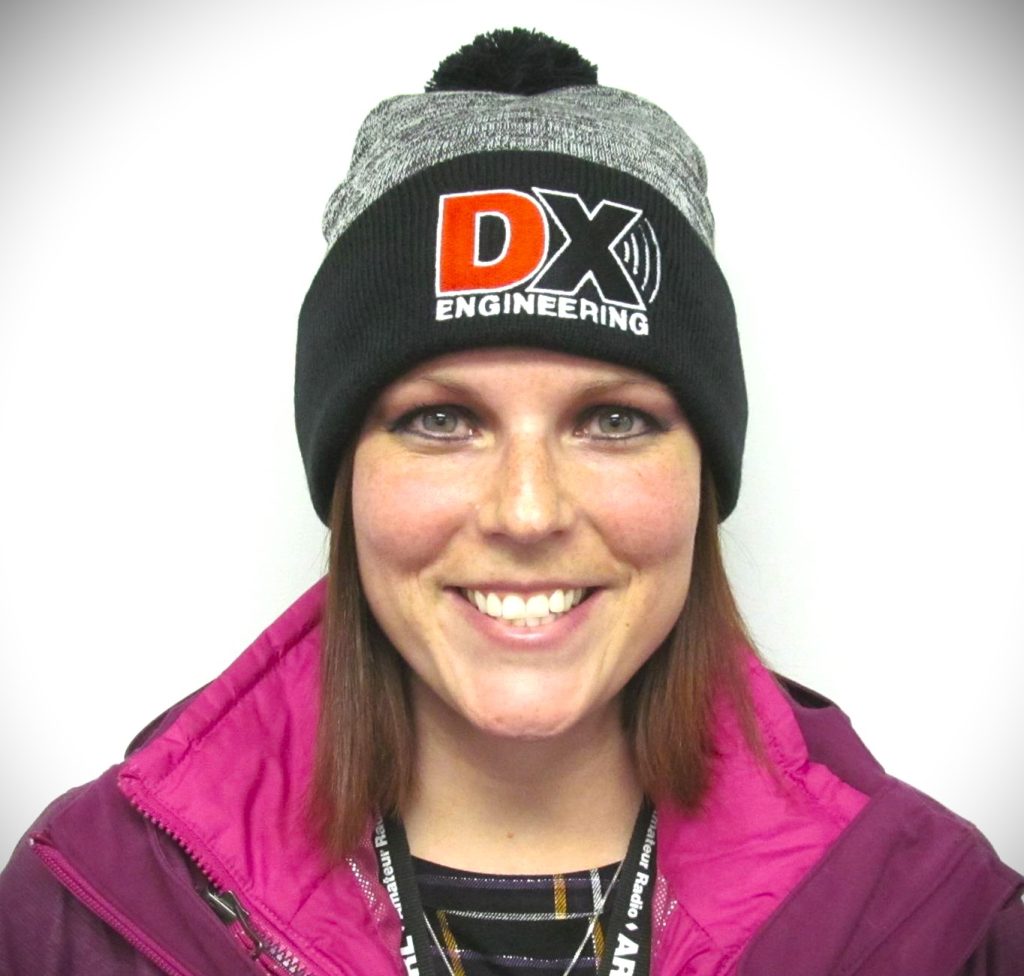 woman wearing a dx engineering winter hat