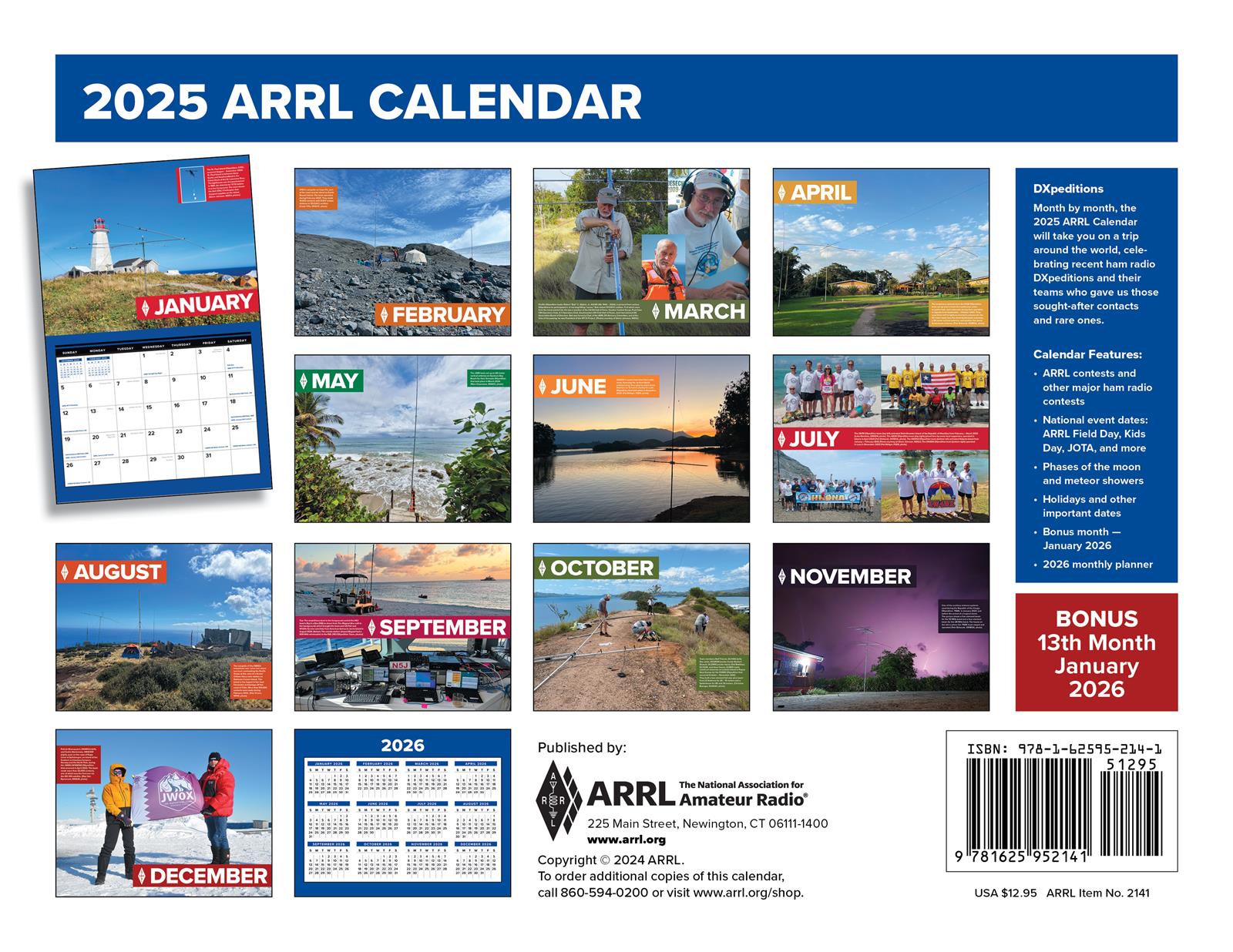 ARRL 2025 ham radio calendar, by month