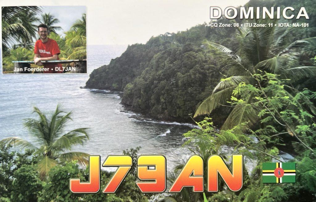 J79AN Ham Radio QSL Card from Dominica