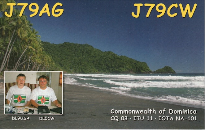 J79AG Ham Radio QSL Card from Dominica