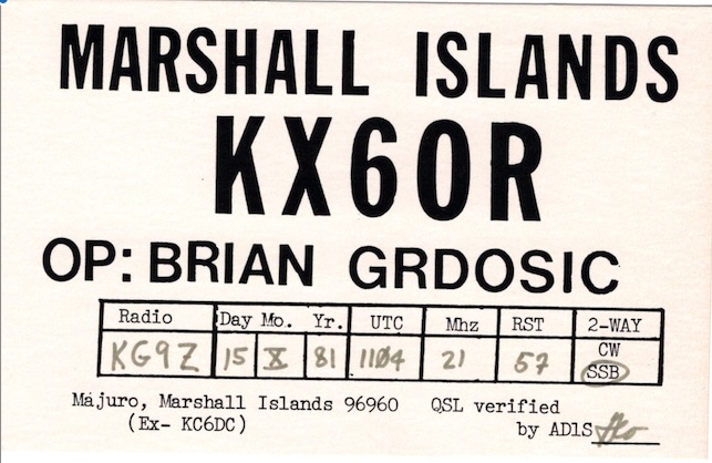 KX60R Ham Radio QSL Card from Marshall Islands