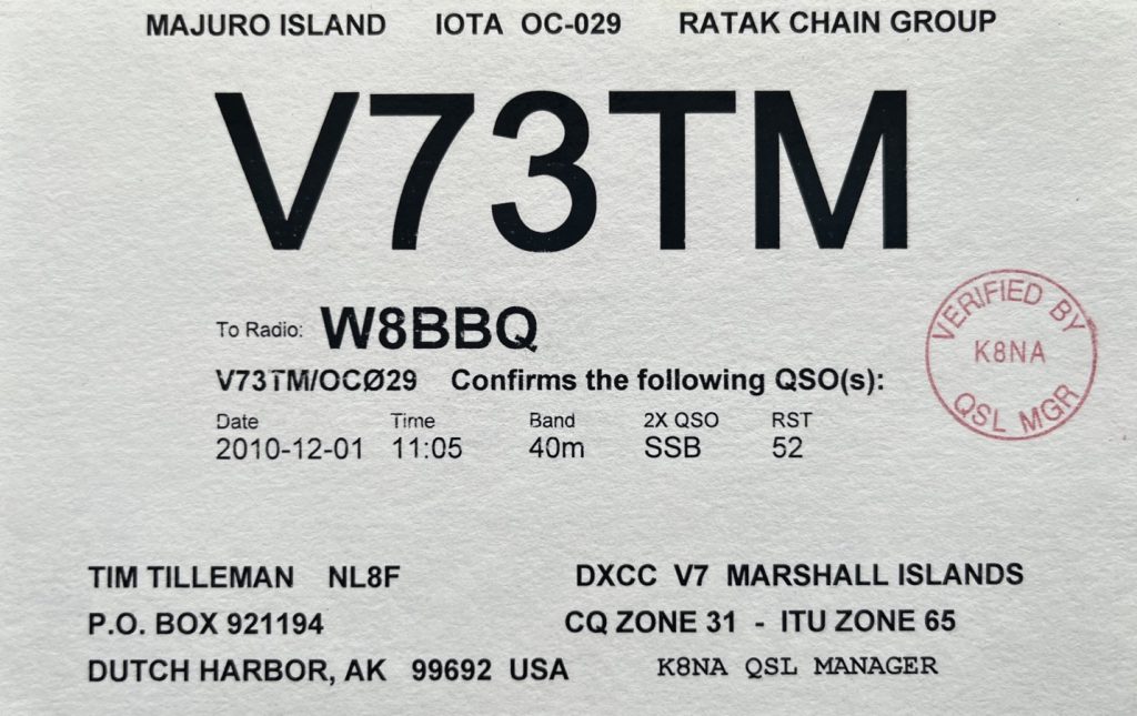 V73TM Ham Radio QSL Card from Marshall Islands