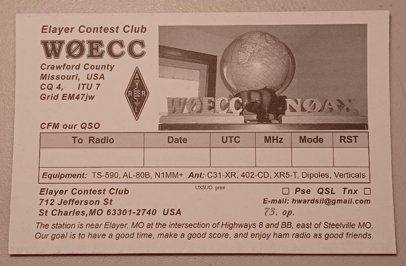 Old photo of back of a qsl card