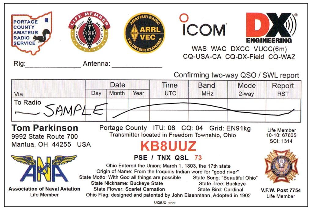 KB8UUZ Ham Radio QSL Card, back