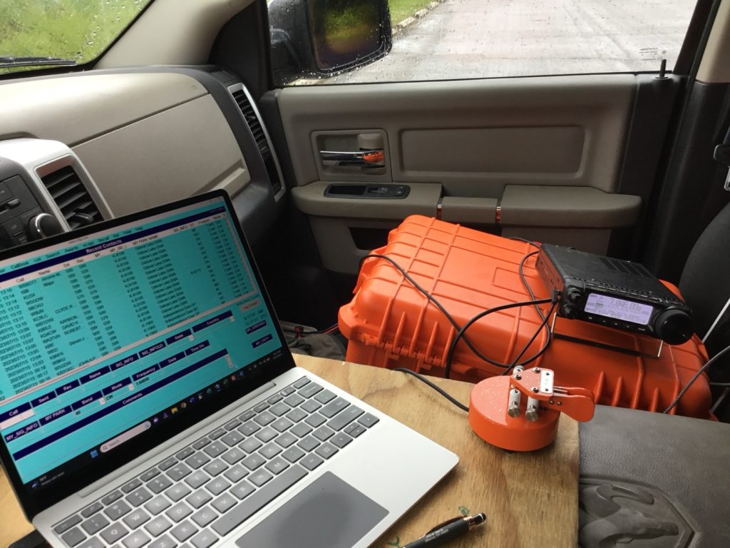 portable ham radio station in passenger car seat