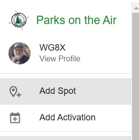 Parks on the Air Login Screengrab