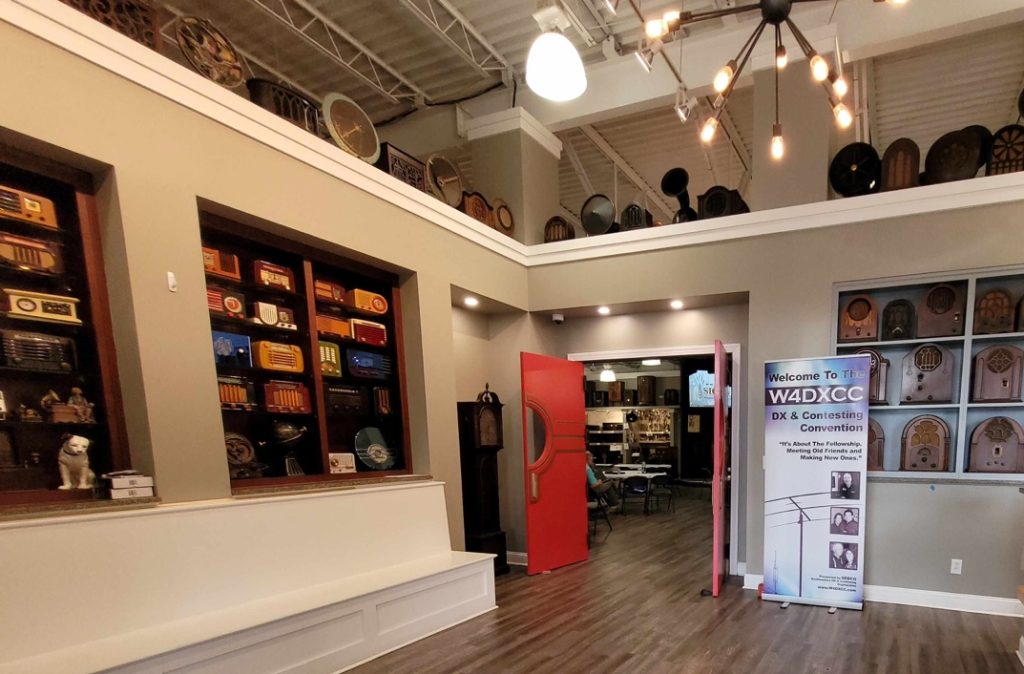 old radios on display in museum